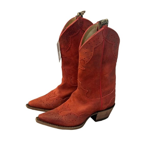Justin Boots Vintage Red Suede Leather Cowboy Boots 6.5 B Womens Western NWT - Picture 8 of 10